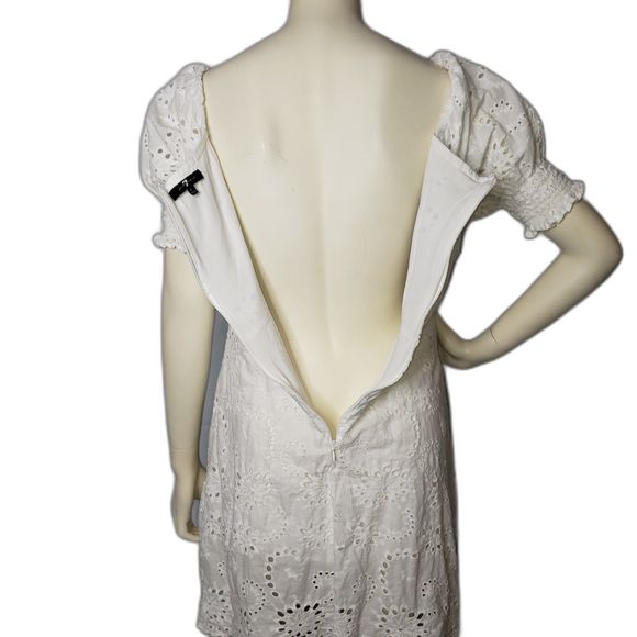 7 For All Mankind White Eyelet Lace Short Puff Sleeve Mini Babydoll Dress Size L - Picture 3 of 7